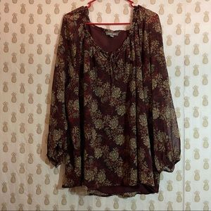 Bubble sleeve gold leaf blouse